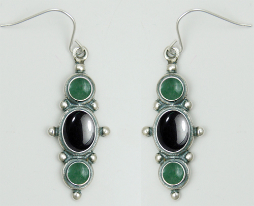 Sterling Silver Drop Dangle Earrings With Hematite And Jade